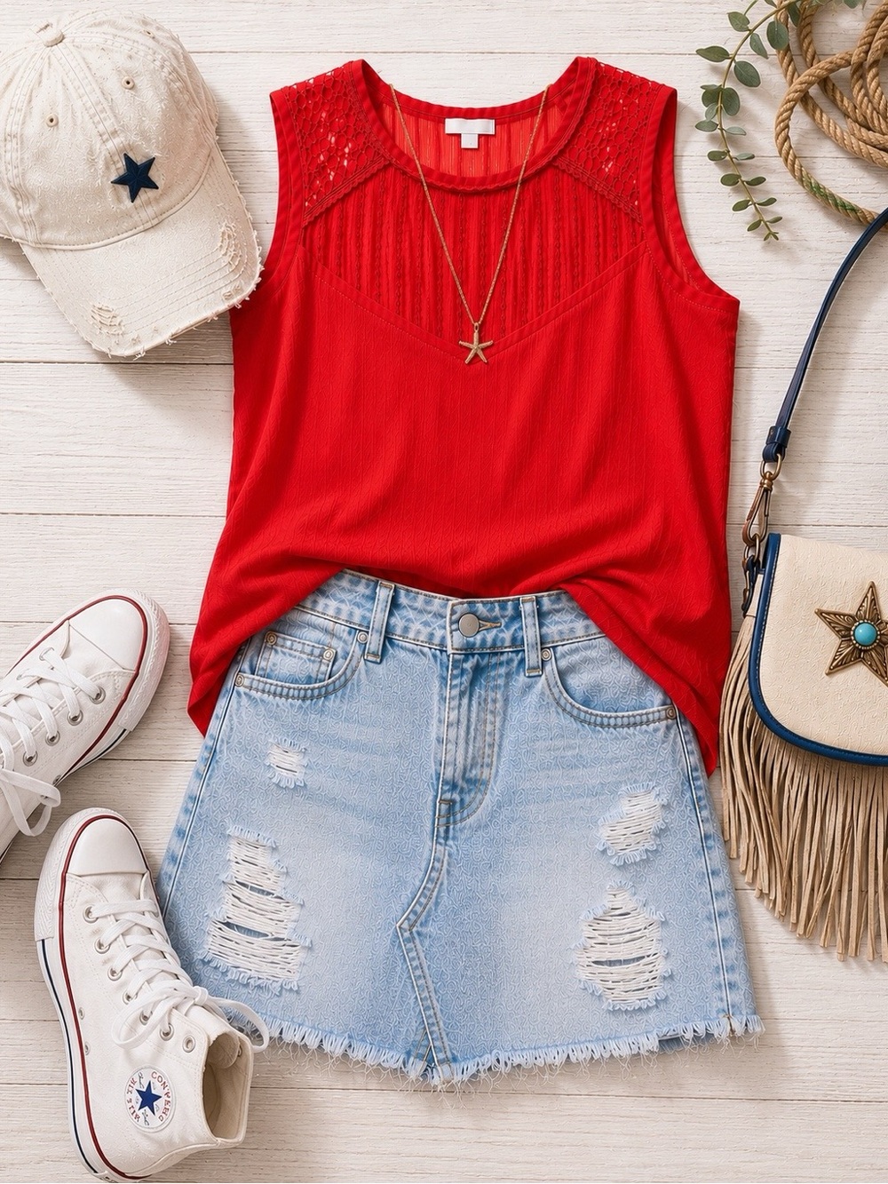 HALO Red Lace Yoke Sleeveless Blouse Size Small Layered Tank Top